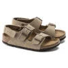 Kids' Birkenstock Milano Hook & Loop Suede Leather Sandal - Taupe