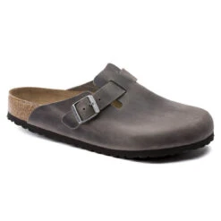 Men's Birkenstock Boston Soft Footbed Clog - Iron -Fashion Shoes Store mens birkenstock boston soft bed 1013255 front 09385.1625748368