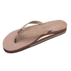 Women's Rainbow Double Layer Arch Support Narrow Strap Leather Flops
