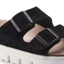 Women's Birkenstock Arizona Platform Suede Leather Chunky Sandal - Black -Fashion Shoes Store womens birkenstock arizona platform sandal 1014920 black closeup 13292.1655996428