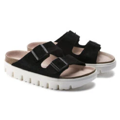 Women's Birkenstock Arizona Platform Suede Leather Chunky Sandal - Black